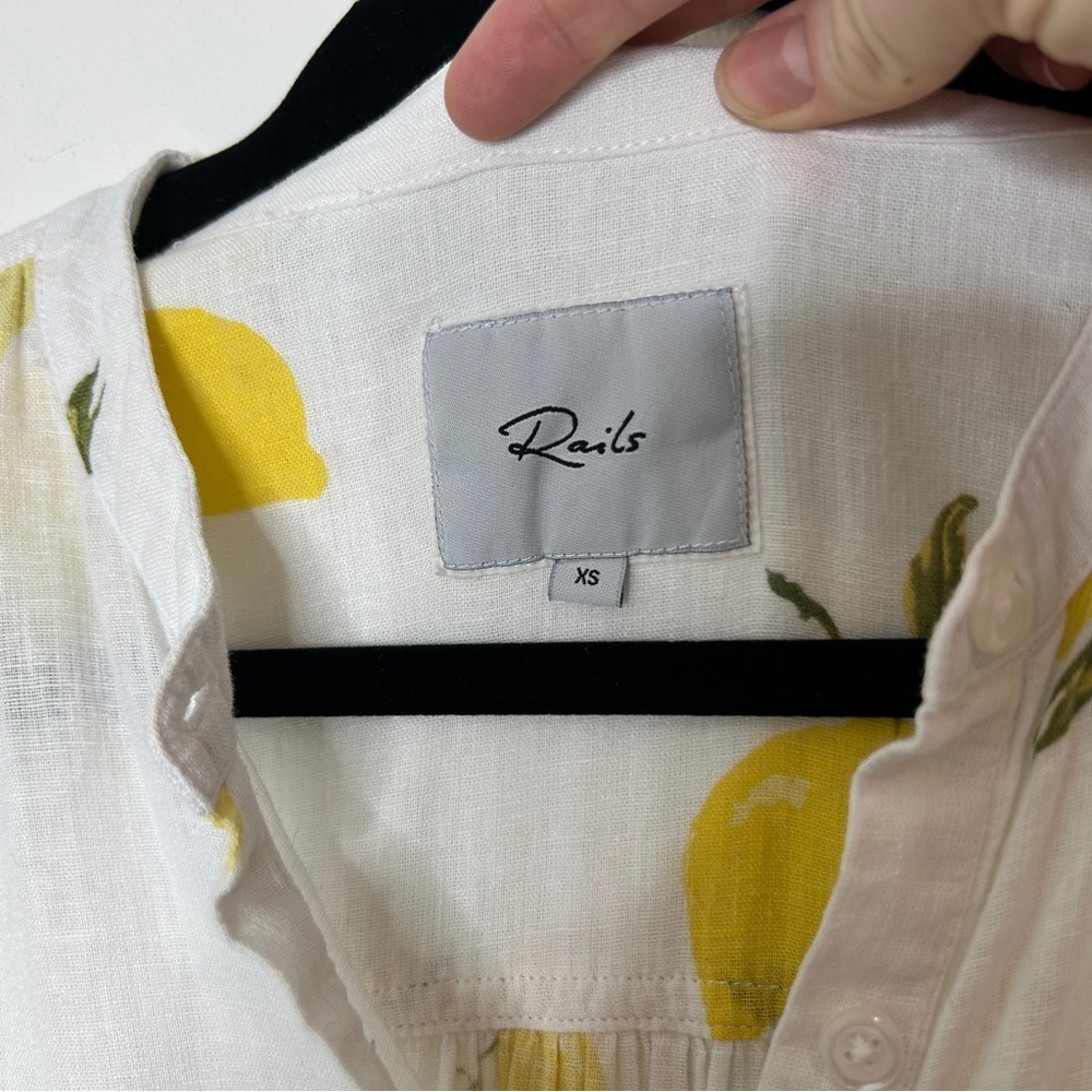 Rails Angelina Double-Tiered Linen Mini Dress In Citronnade Lemon Print XS - Picture 8 of 11